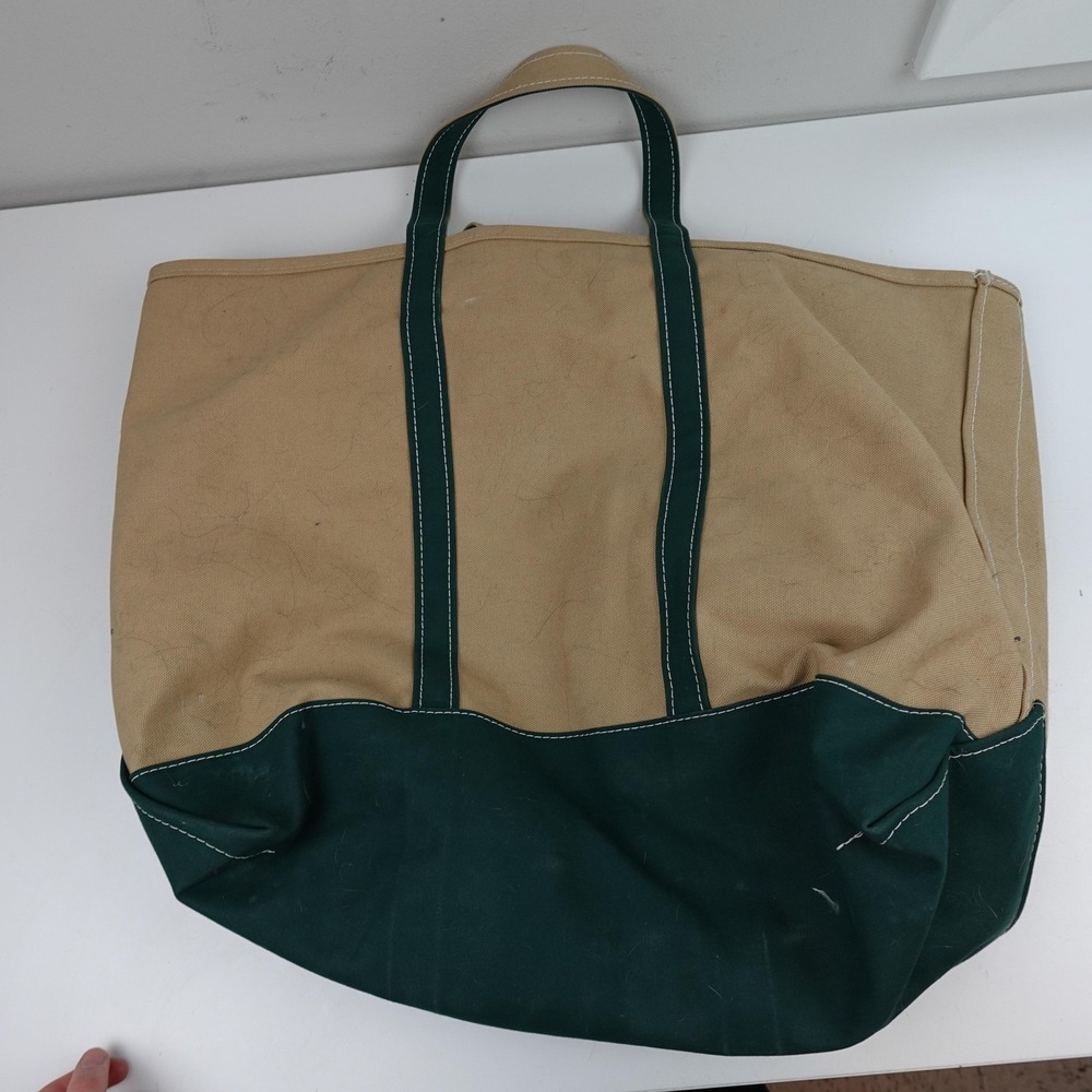 L.L.Bean Boat And Tote Canvas Bag Womens Extra Large Natural Green Open Top - Picture 3 of 7